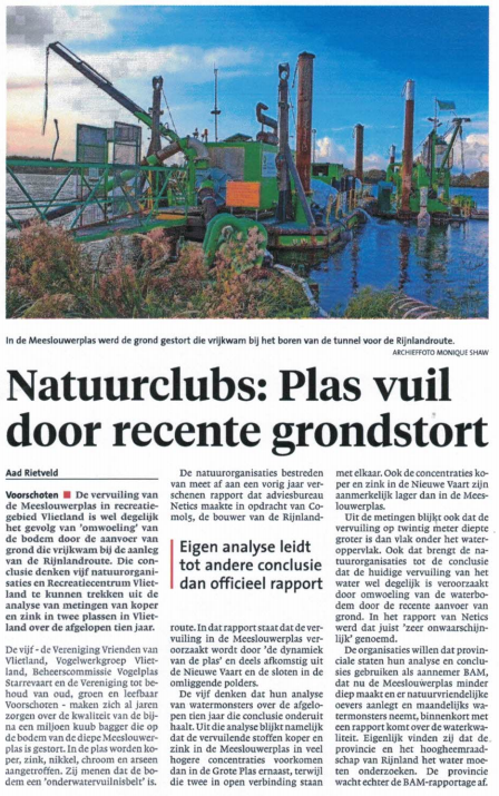 Nieuwsbericht 23 juli 2021 op Leidsch Dagblad over Natuurclubs Plas vuil door recente grondstort