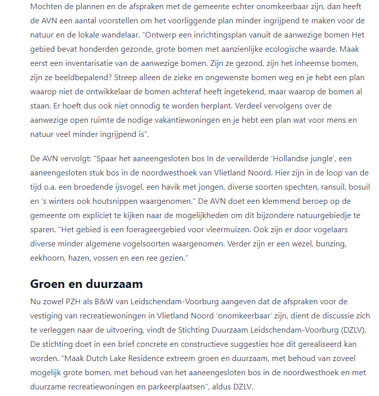 Nieuwsbericht 19 september 2022 op Het Krantje over Open brieven over plannen Vlietland Noord